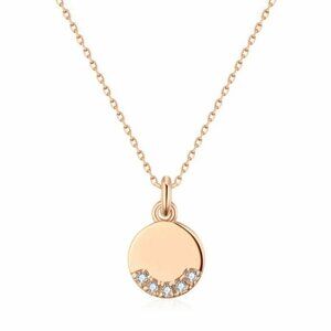 NWT Round Pendant Necklace 14K Rose Gold Plated CZ Pave Thin Chain Minimalist